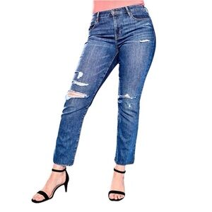 Power Straight high rise cropped distressed jeans 2